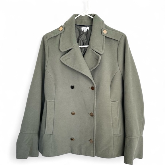 Crown & Ivy Sage Double Breasted Short Pea Coat Fluted Sleeves-Size Large - Picture 7 of 11